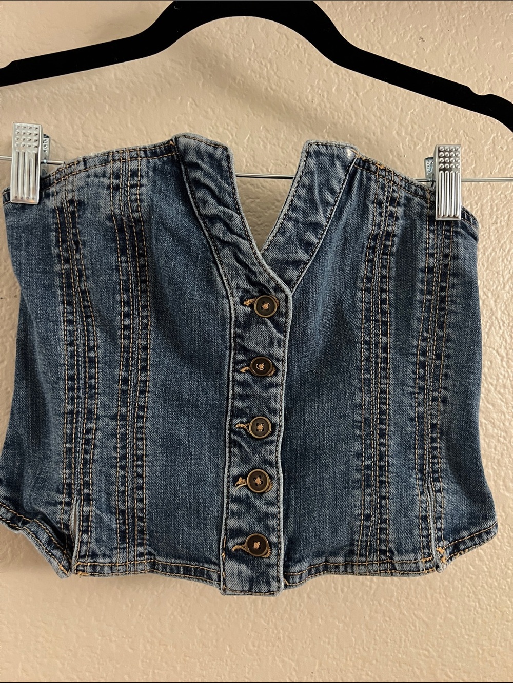 Free People We The Free Denim Button-Front Strapless Camisole in Dark Blue